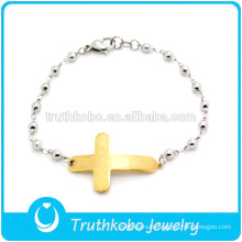 TKB-JB0084 Religious two tone rosaries beads christ jewel with gold crucifix 316L stainless steel bracelets & bangles